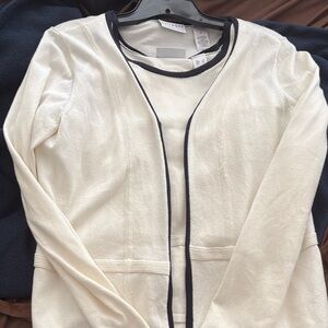 Liz Claiborne Cream Open-Front Cardigan with Black Trim